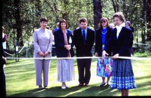 Opening of the 18 holes golf course 1994.  Right to left Jackie Seaton Margaret patterson, Trevor Swan, June Swan and Miss Caroline Douglas Hume.